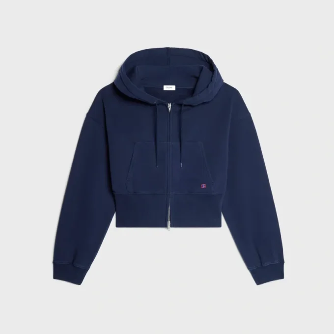 Sweat à capuche court zippé en molleton de coton