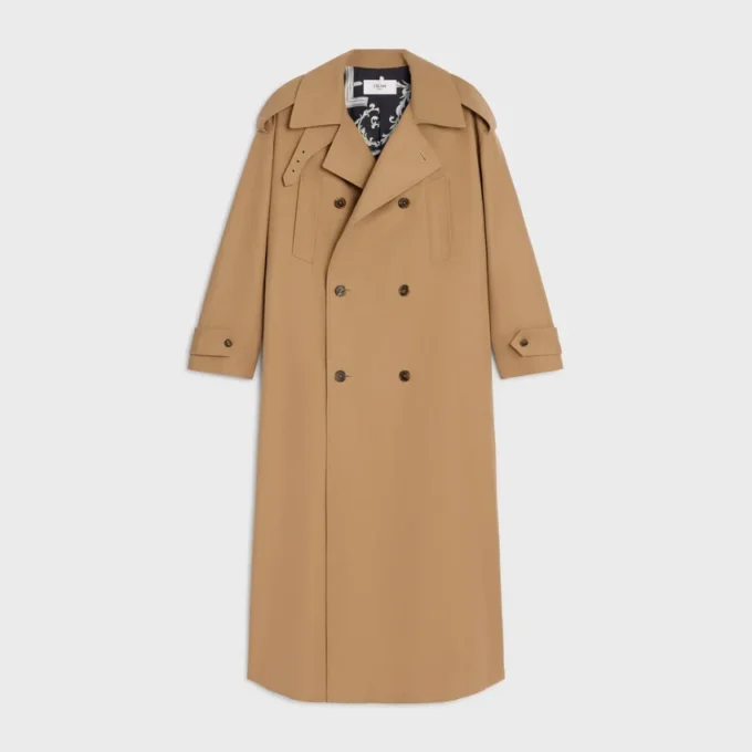 Trench-coat en gabardine de coton et laine