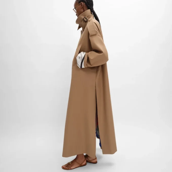 Trench-coat en gabardine de coton et laine