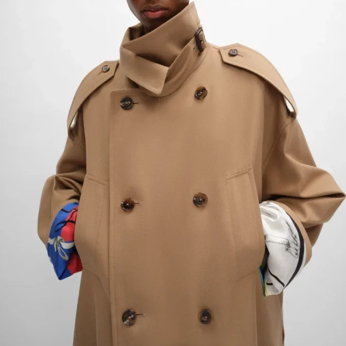 Trench-coat en gabardine de coton et laine