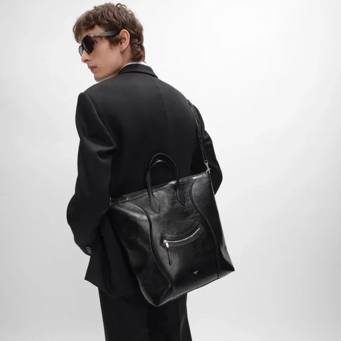 Vertical Cabas Luggage en cuir de veau brillant