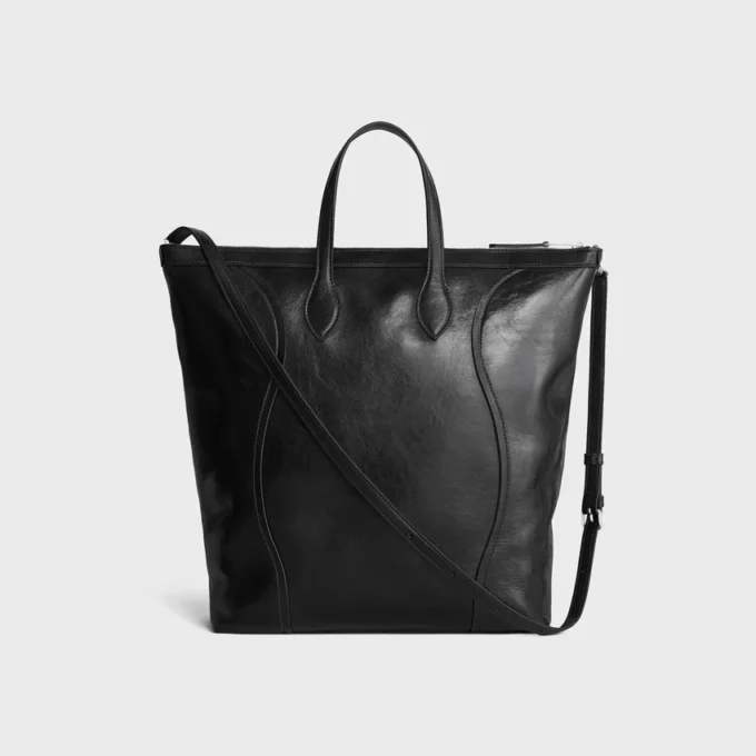 Vertical Cabas Luggage en cuir de veau brillant