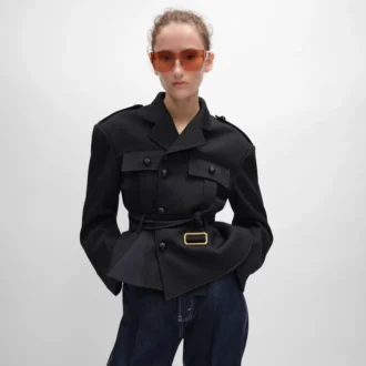 Veste à basque en gabardine de laine