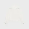 Veste de camionneur brodée en denim blanc délavé brut
